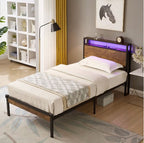 Twin Size Metal Platform Bed Frame With Wooden Headboard And Footboard