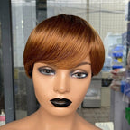6inch #Burg Pixie Short Cut 100% Straight Human Hair Wig with Bangs Br