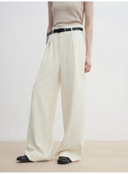 Women's white straight casual wide waist drape floor-length wide leg
