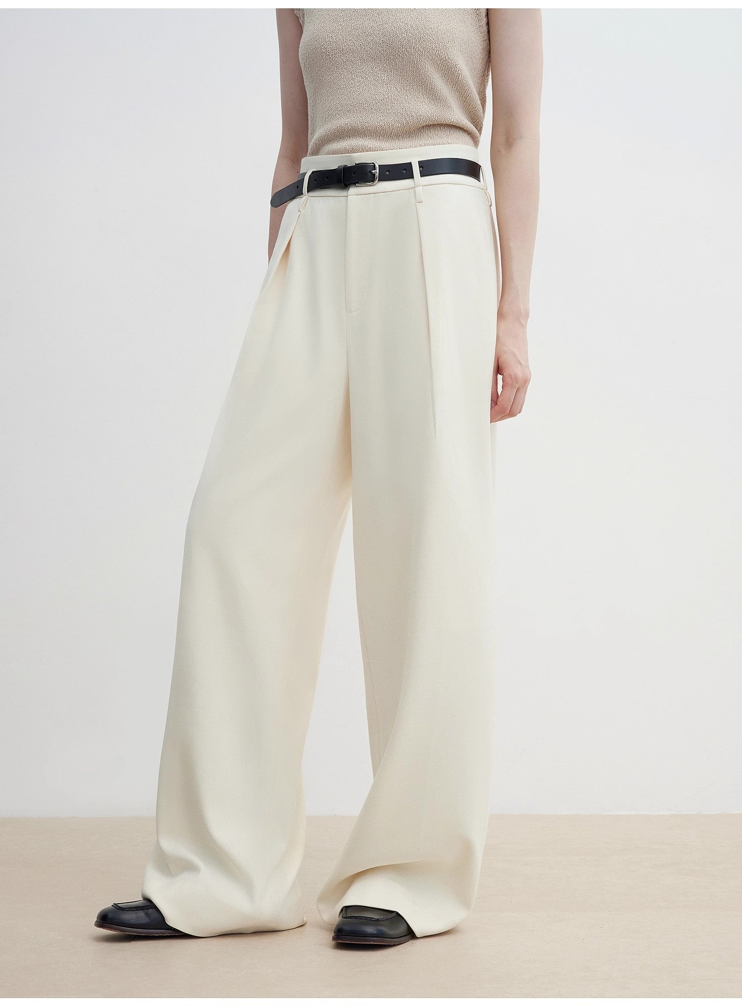 Women's white straight casual wide waist drape floor-length wide leg