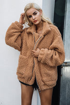 Faux lambswool oversized jacket coat Winter black warm hairly jacket