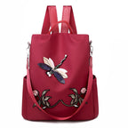 Oxford Cloth Embroidered Dragonfly Pattern Travel Backpack