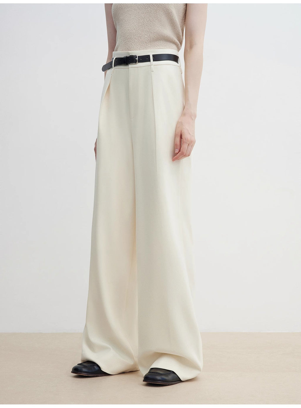Women's white straight casual wide waist drape floor-length wide leg