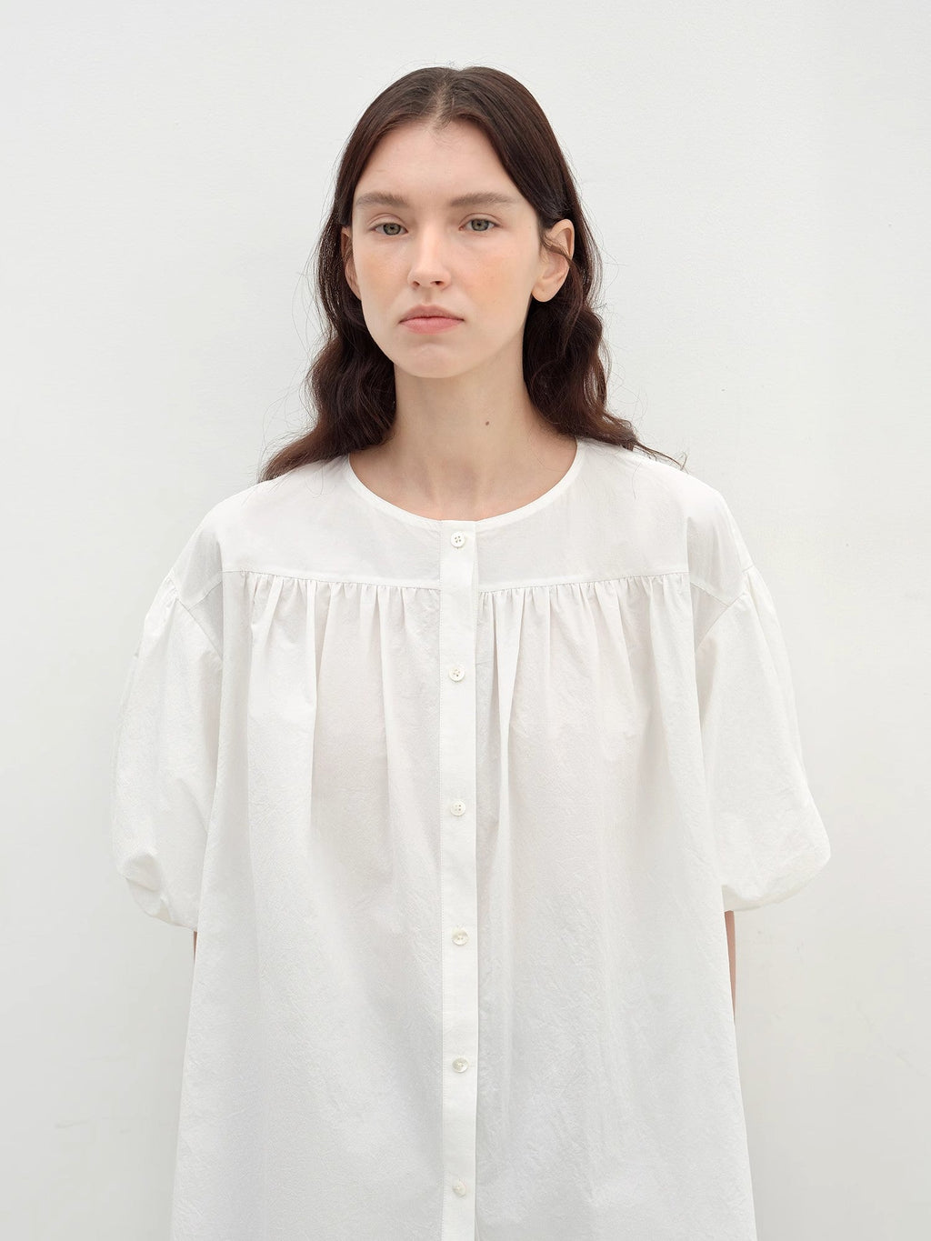 "Romantic Line Drawing" Pure Cotton Slightly Wrinkled Puff Sleeve