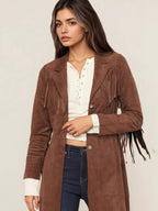 Fringe Lapel Collar Long Sleeve Coat