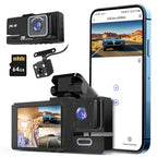 1Pc WiFi FHD 1080P Car Dash Cam 3 Channels Front Rear Inside Dash