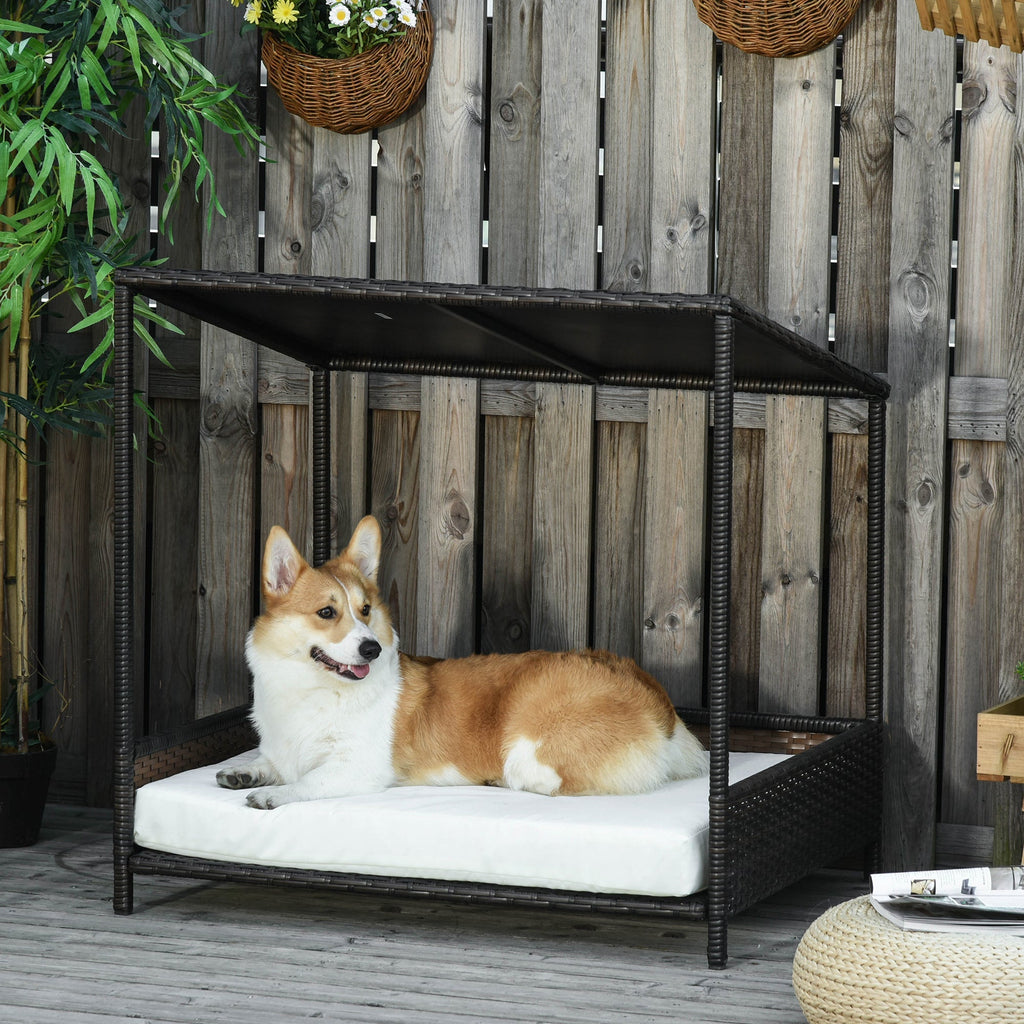 Wicker Dog House Raised Rattan Puppy Bed Cat Shelter for Indoor