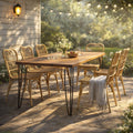 7-Piece Outdoor Dining Set for 6 with Acacia Wood Table & Rattan Chairs