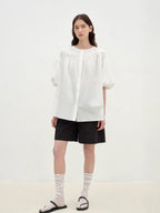"Romantic Line Drawing" Pure Cotton Slightly Wrinkled Puff Sleeve