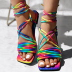Women's Colorful Multi-Strap Flat Sandals, Comfortable Slip-On Shoes