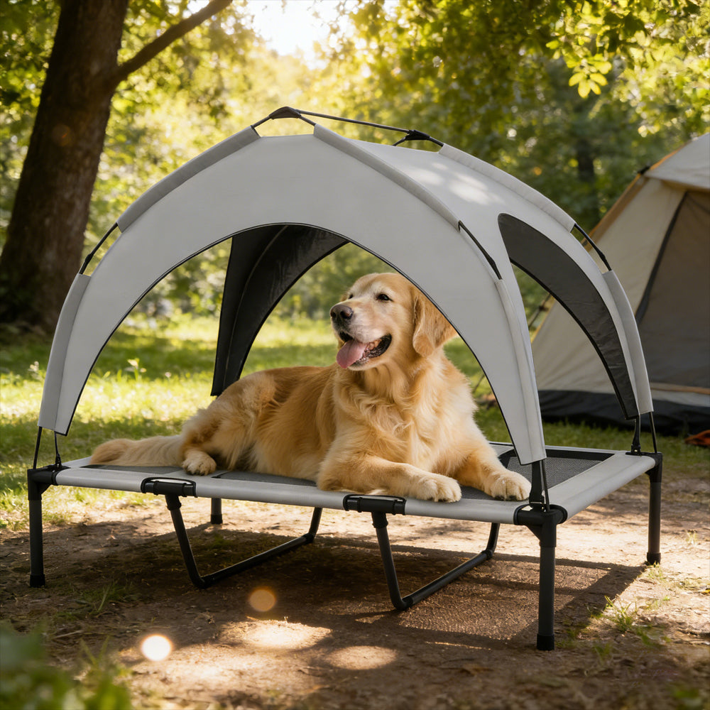 Elevated Dog Bed With Canopy, Raised Outdoor Pet Bed For Camping With