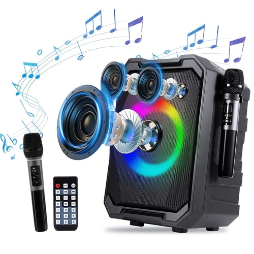 1Pc Portable Wireless Party Speaker With LED Light 2 Wireless Mics