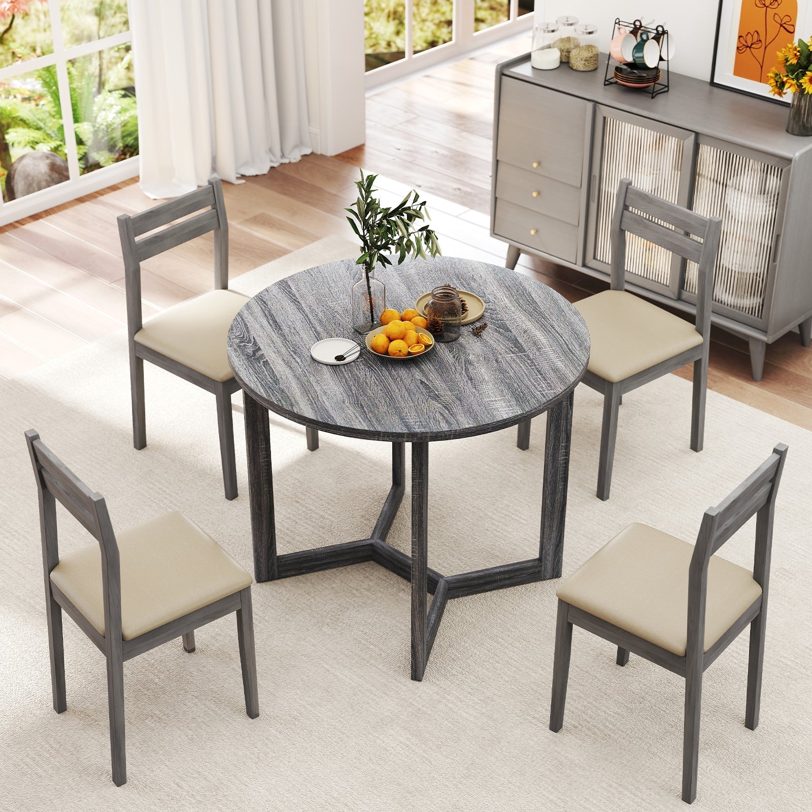 36 Inch Round Wood Dining Table for 2-4 People with Wing-shaped Pedestal Base-Black