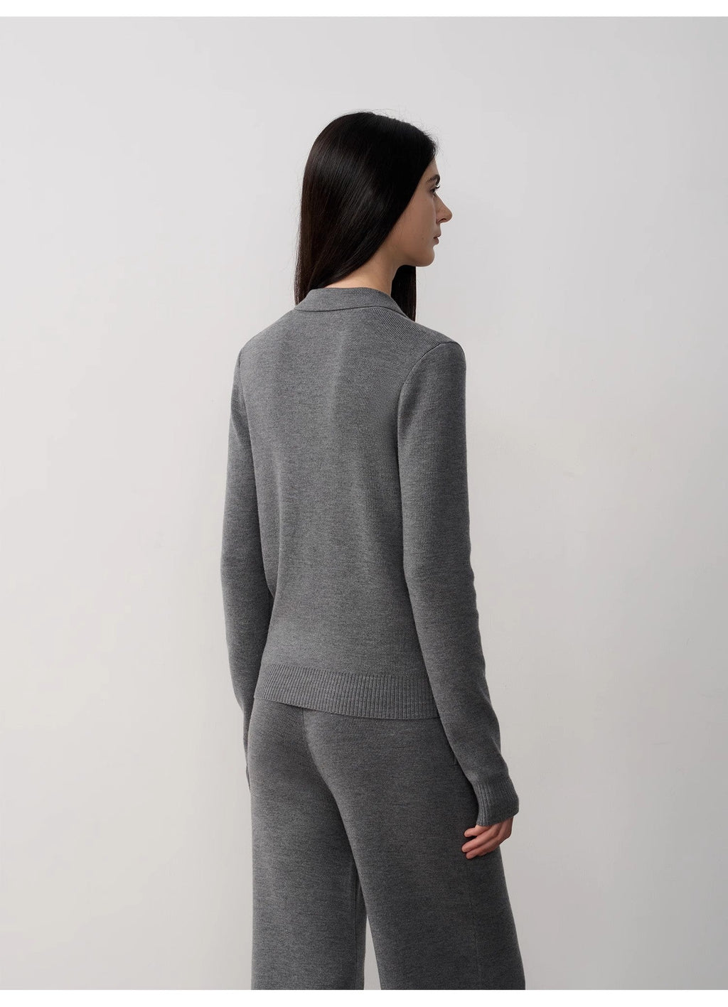 "Lazy urban" Yangtze Merino wool polo-neck cardigan straight-leg