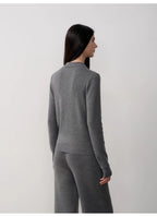 "Lazy urban" Yangtze Merino wool polo-neck cardigan straight-leg