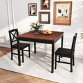 3-Piece Dining Table Set Wooden Square Kitchen Table for 2 People-Brown