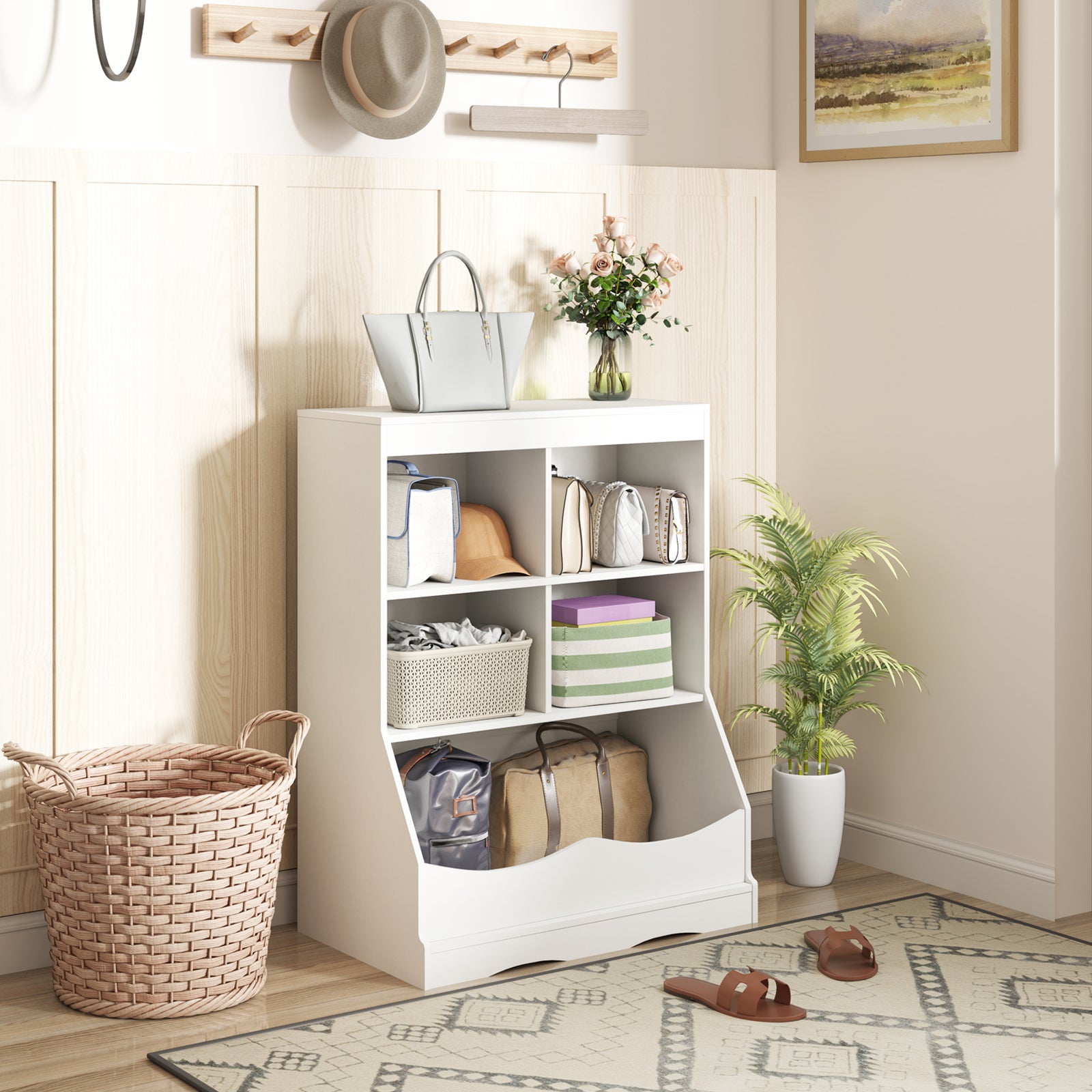 3-Tier Children's Multi-Functional Bookcase Toy Storage Bin Floor Cabinet-White