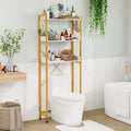 Over The Toilet Storage Rack with Hooks and Adjustable Bottom Bar-White