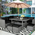 7 Pieces Patio Rattan Dining Furniture Sectional Sofa Set with Wicker Ottoman-Black