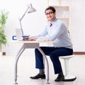Adjustable Active Learning Stool Sitting Home Office Wobble Chair with Cushion Seat-White