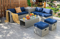 8 Pieces Patio Rattan Furniture Set with Storage Waterproof Cover and Cushion-Navy
