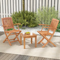 3 PCS Eucalyptus Wood Patio Bistro Set with 2 Folding Arm Chairs