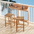 3 Pieces Patio Acacia Wood Bar Table Set with Footrest Curved Wood Seat