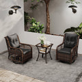 3 Pieces Patio Furniture Set PE Wicker Swivel Glider Chairs with 2-Tier Side Table and Cushions-Black