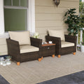 3 Pieces Patio PE Wicker Furniture Set with Cushions and Acacia Wood Storage Coffee Table-Beige