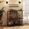 3-Tier Liquor Bar Table with Stemware Racks and Storage Shelves-Black