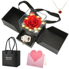 1Pc Preserved Red Real Rose With Heart Necklace Eternal Flowers Rose