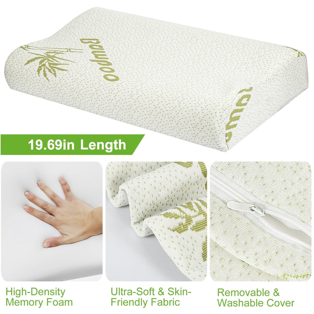 S-L Size Options -- 1Pc Bamboo Memory Foam Sleep Pillow Contoured