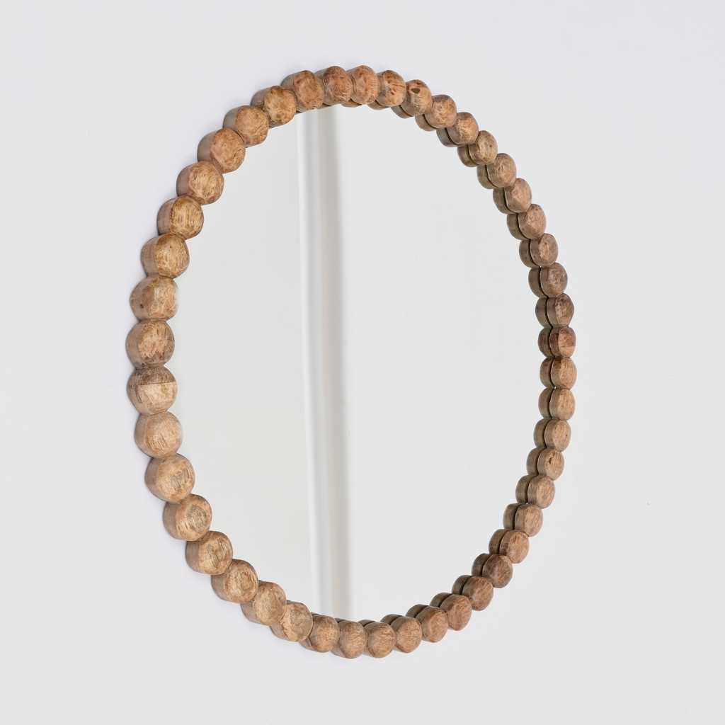 32-Inch Wooden Beaded Round Wall Mirror