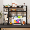 4-Tier Desk Shelf Desktop Display Rack with Metal Grid Panel and 6 Hooks-Black