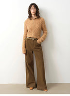 Vintage warm flower pattern basic top mohair wool cable blend zipper