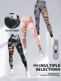 3 Pack Women's Tie Dye Cutout Tights High Waist Workout Yoga Leggings,