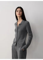 "Lazy urban" Yangtze Merino wool polo-neck cardigan straight-leg