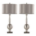 Joan 30" Contemporary Metal Table Lamp Set in Brushed Nickel with Grey Satin Shade - Set of 2