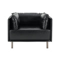 Vintage Black Faux Leather Lounge Chair with Solid Wood Frame