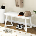 42 Inch Modern Entryway Bench Long Dining Bench with Rubber Wood Legs-White