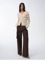 "Nice Weekend" striped mixed woven V-neck early spring layered knitted