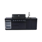 Castelle Flame 43-Inch 6-Burner 85K BTU Stainless Steel Outdoor BBQ Kitchen Island Grill With Wine Cooler, Rotisserie, And Sink (SAK19476)