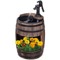 23" H Outdoor Water Fountain Wood and Plastic Rustic Apple Barrel Pump