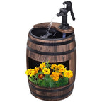 23" H Outdoor Water Fountain Wood and Plastic Rustic Apple Barrel Pump