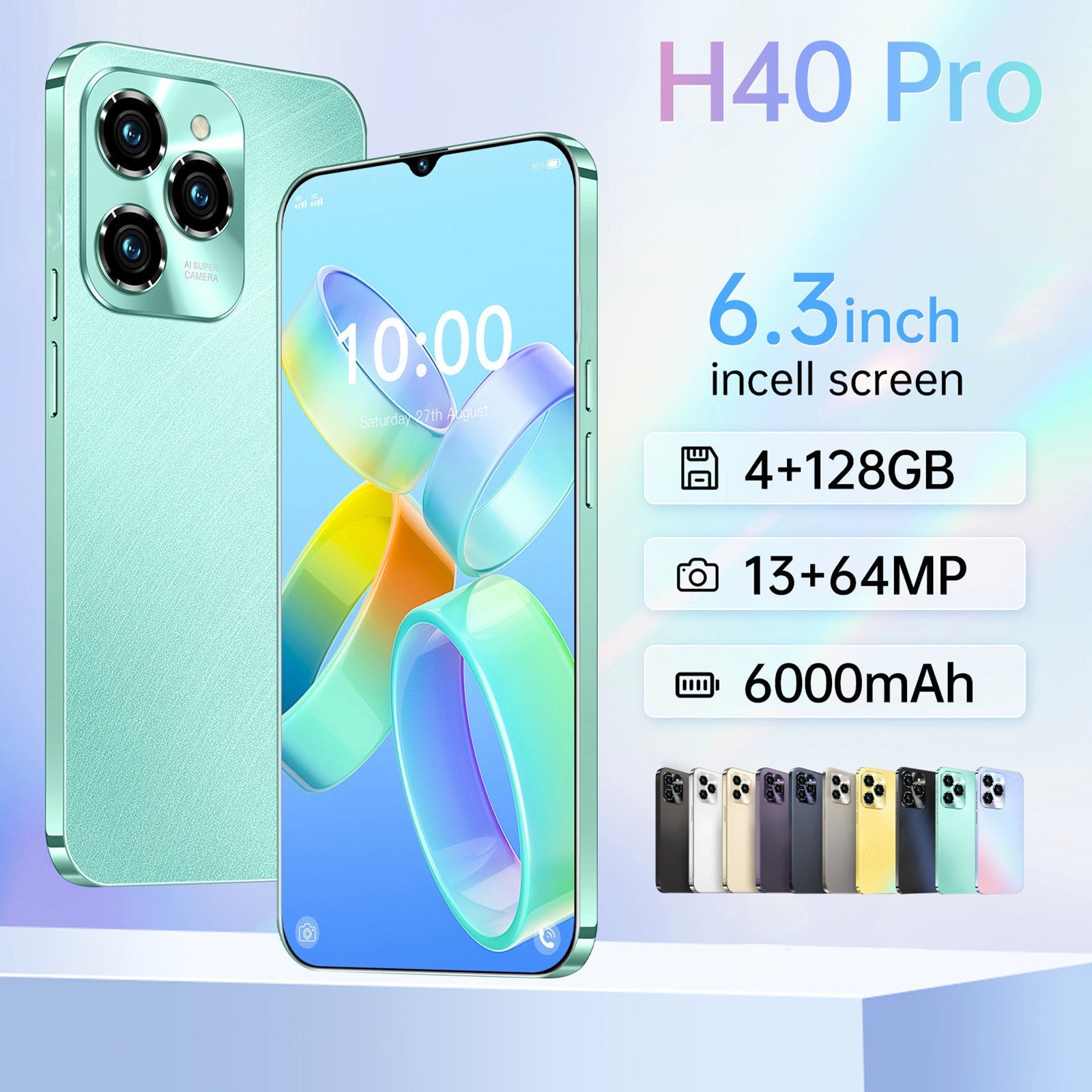 6.3inch HOT40 Unlocked Phone Dual SIM 4G Phone, Android Smartphone 4GB