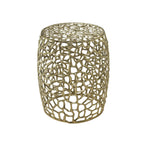 Aluminum Drum End Table with Intricate Design in Gold