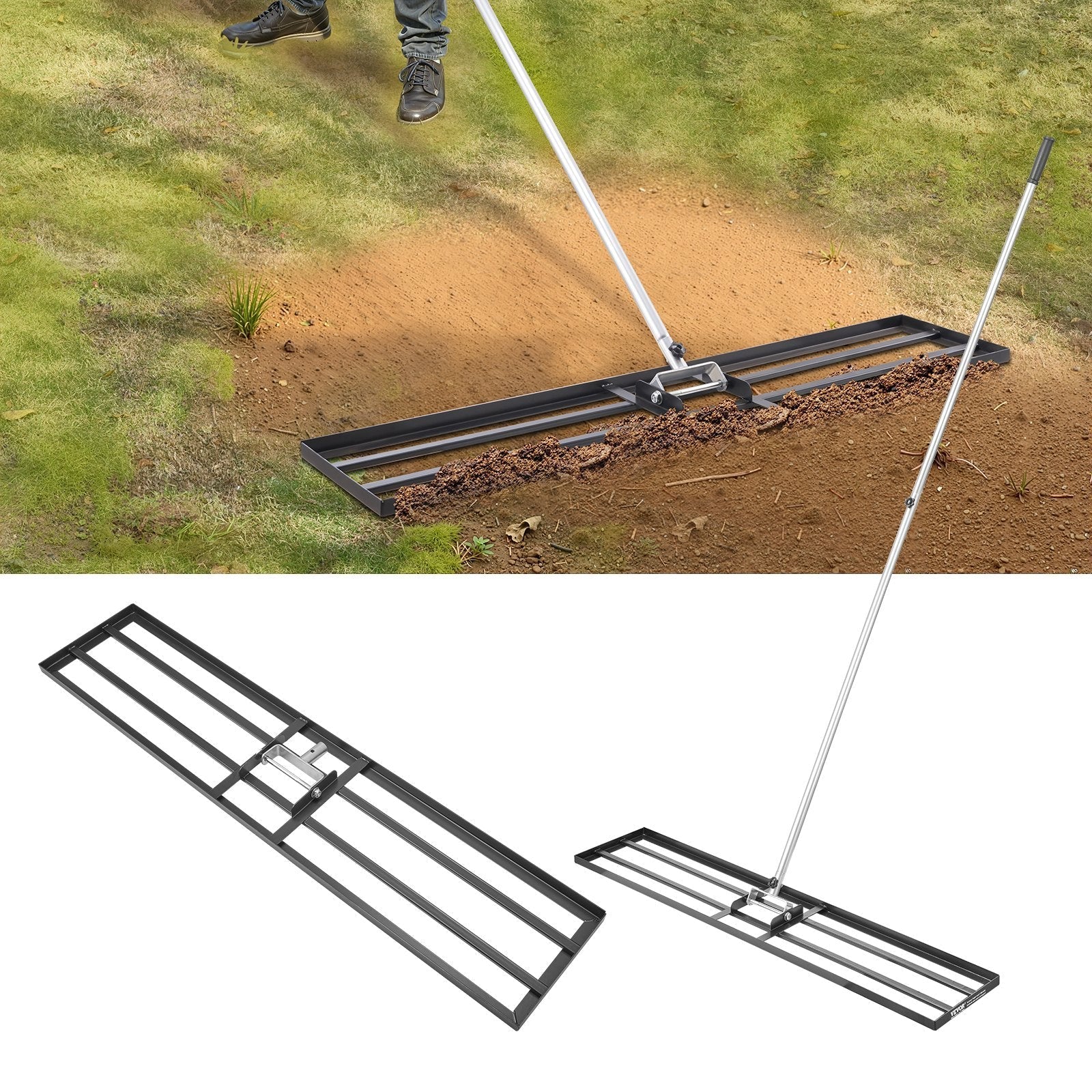 10x48in Lawn Leveling Rake Heavy Duty 83.9in Adjustable Handle For