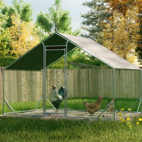 Large Metal Chicken Coop, Walk-in Chicken Run,Galvanized Wire Poultry