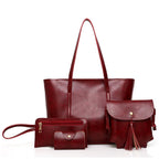Oil Wax Four Piece Leather Handbag With Purse For Women