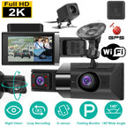 2K Car DVR 3 Channel Dash Cam Camcorder Camera Recorder With 140